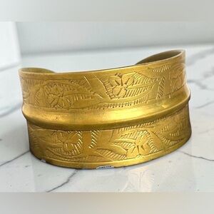 Vintage Engraved Brass Cuff, Solid Brass, Size 6.25, Made in India, c. 1970s